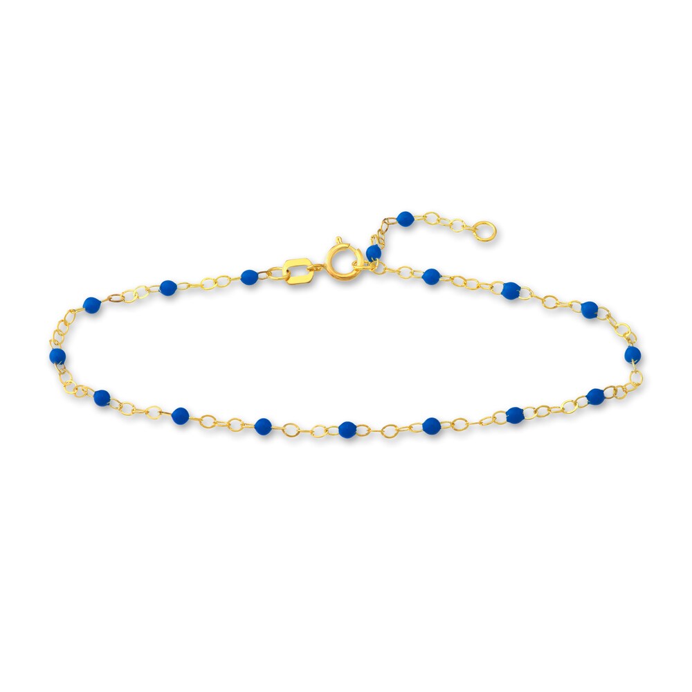 Bead Bracelet Blue Enamel 14K Yellow Gold 7.5" 26PFmOcW Bead Bracelet Blue Enamel 14K Yellow Gold 7.5" 26PFmOcW