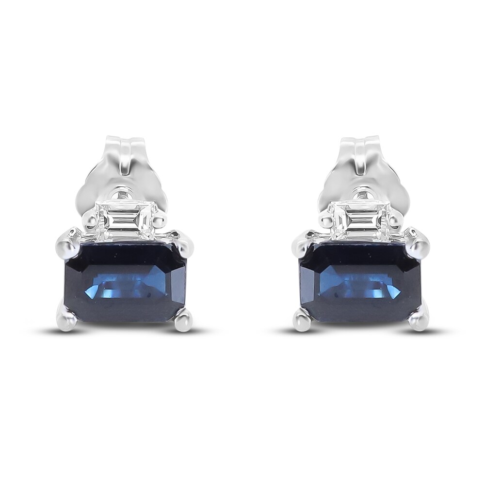 Natural Blue Sapphire Stud Earrings 1/8 ct tw Diamonds 14K White Gold 2DXixjIA Natural Blue Sapphire Stud Earrings 1/8 ct tw Diamonds 14K White Gold 2DXixjIA