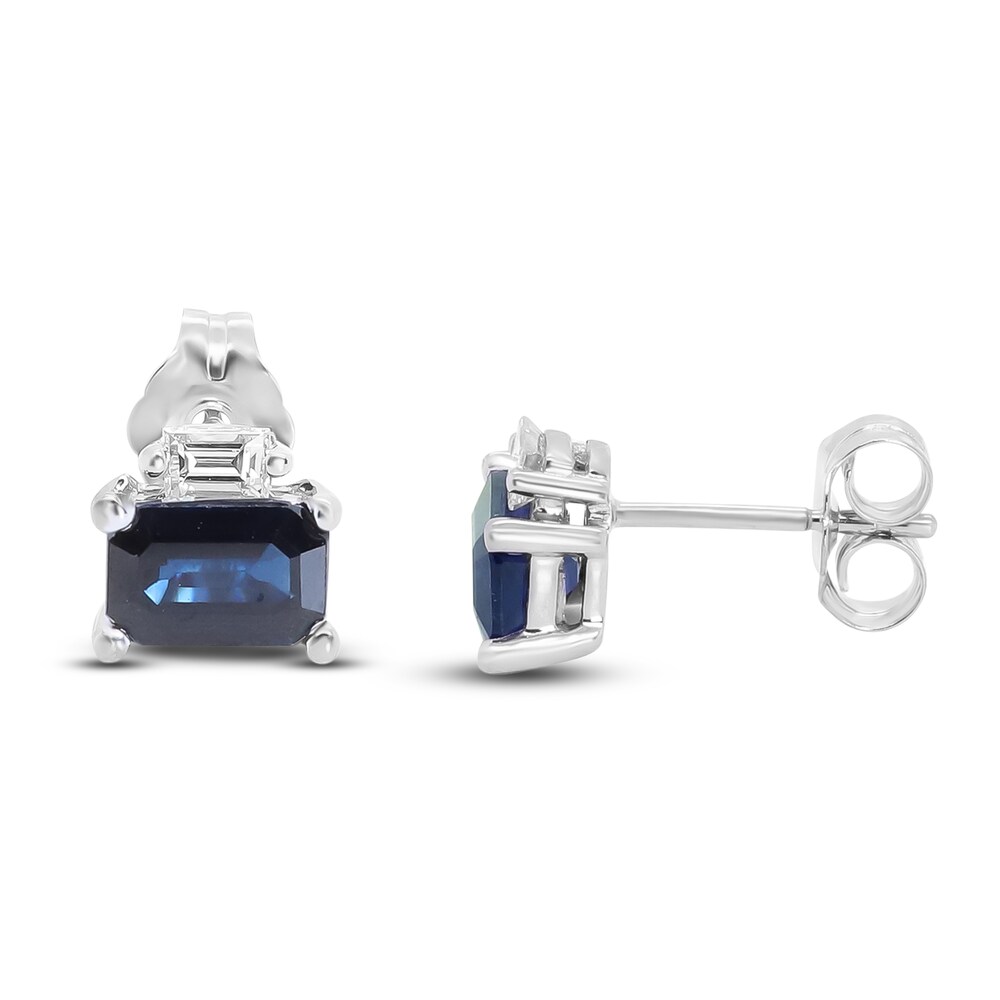 Natural Blue Sapphire Stud Earrings 1/8 ct tw Diamonds 14K White Gold 2DXixjIA Natural Blue Sapphire Stud Earrings 1/8 ct tw Diamonds 14K White Gold 2DXixjIA