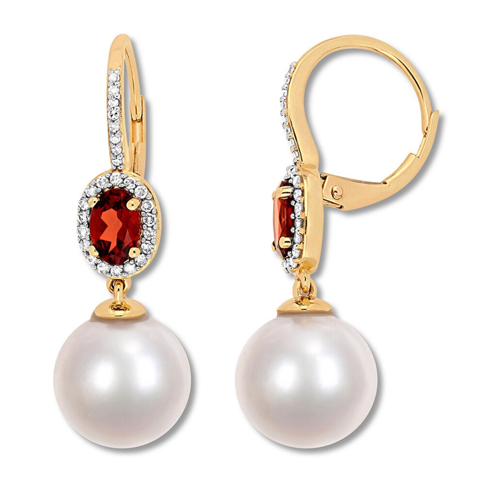 Garnet & Cultured Pearl Earrings 1/4 ct tw Diamonds 10K Yellow Gold 2JAFhSWR Garnet & Cultured Pearl Earrings 1/4 ct tw Diamonds 10K Yellow Gold 2JAFhSWR
