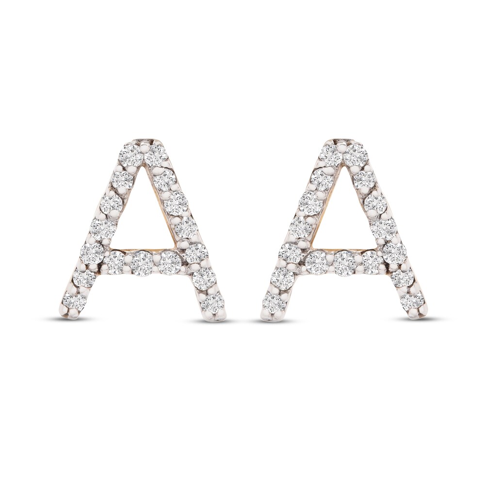 Diamond Letter A Earrings 1/10 ct tw Round 10K Yellow Gold 2UDPeBUK