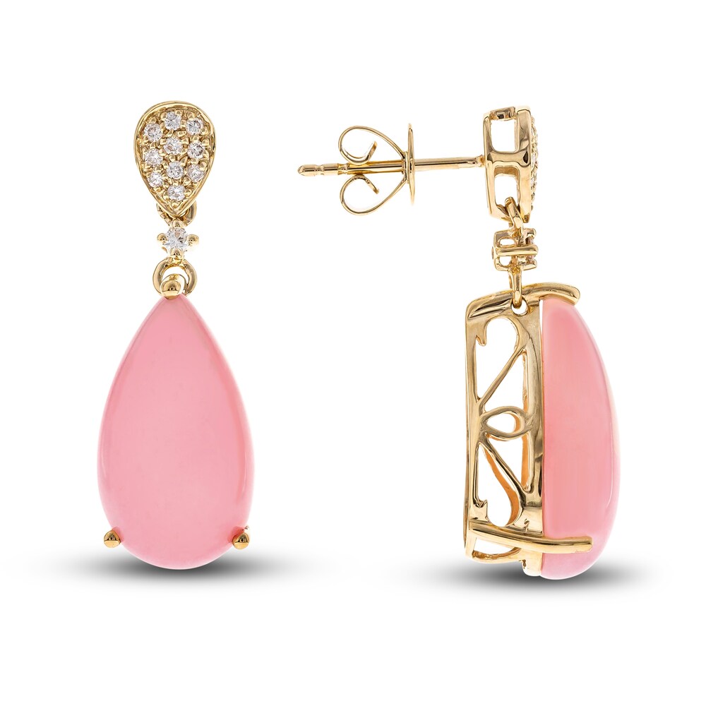 Natural Opal Earrings 1/6 ct tw Diamonds 14K Yellow Gold 2exCa2kC Natural Opal Earrings 1/6 ct tw Diamonds 14K Yellow Gold 2exCa2kC