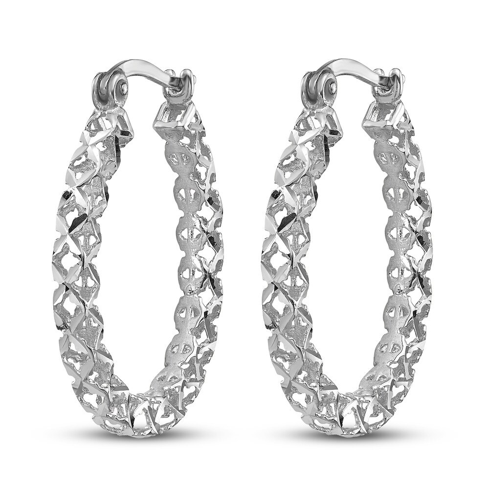 Diamond-cut Hollow Hoop Earrings 14K White Gold 2gVZ5E35 Diamond-cut Hollow Hoop Earrings 14K White Gold 2gVZ5E35