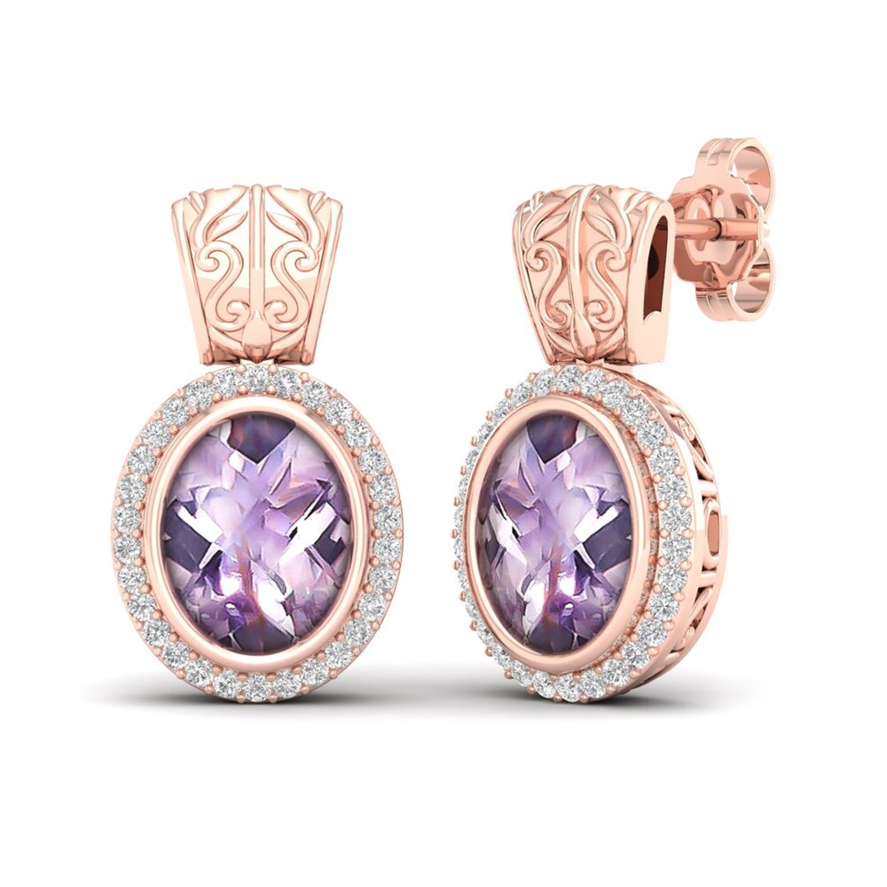 Natural Pink Quartz Earrings 1/5 ct tw Diamonds 14K Rose Gold 2hgbc194 Natural Pink Quartz Earrings 1/5 ct tw Diamonds 14K Rose Gold 2hgbc194