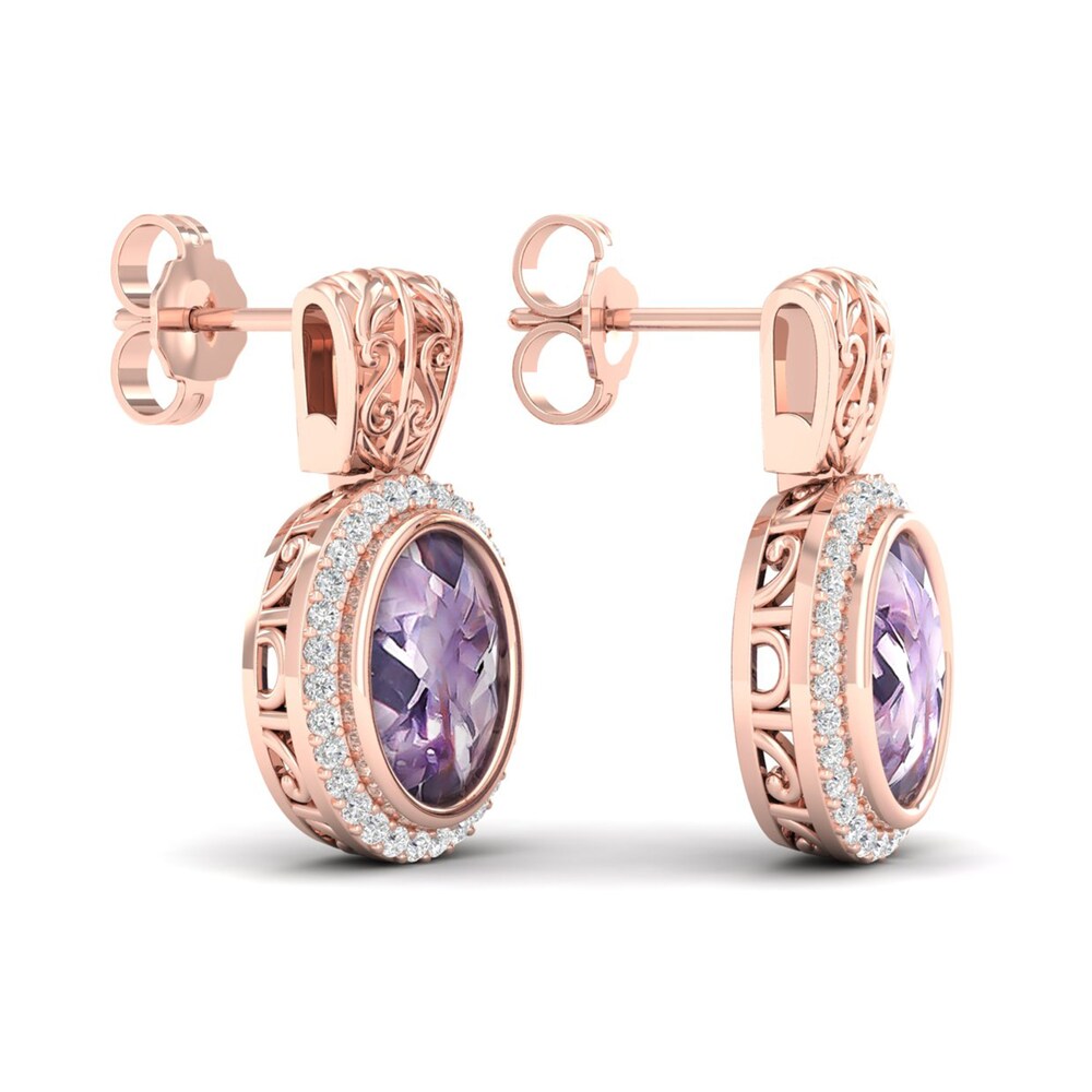 Natural Pink Quartz Earrings 1/5 ct tw Diamonds 14K Rose Gold 2hgbc194 Natural Pink Quartz Earrings 1/5 ct tw Diamonds 14K Rose Gold 2hgbc194