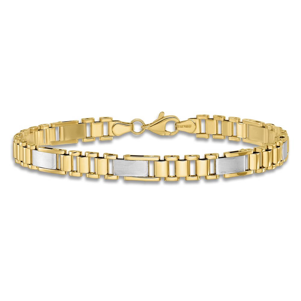 Men\'s High-Polish Open Link Chain Bracelet 14K Two-Tone Gold 8\" 2hm3mbZK