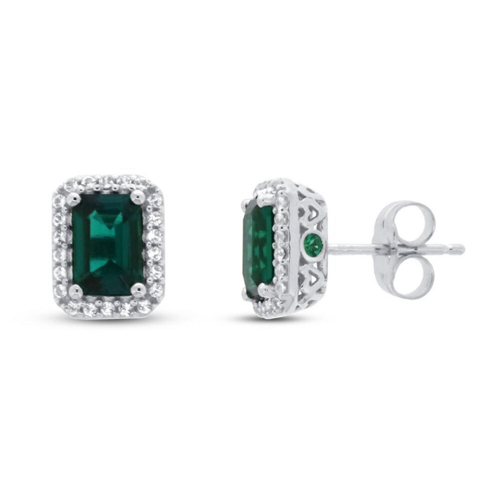 Lab-Created Emerald & White Topaz Earrings 10K White Gold 2q3rHBTU Lab-Created Emerald & White Topaz Earrings 10K White Gold 2q3rHBTU