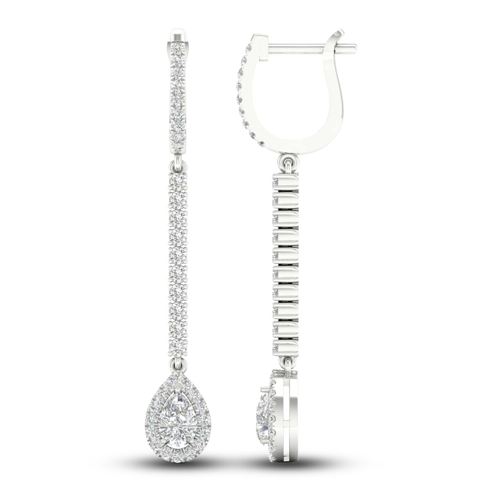 Lab-Created Diamond Dangle Earrings 1-1/2 ct tw Pear/Round 14K White Gold 2uDpDV89 Lab-Created Diamond Dangle Earrings 1-1/2 ct tw Pear/Round 14K White Gold 2uDpDV89