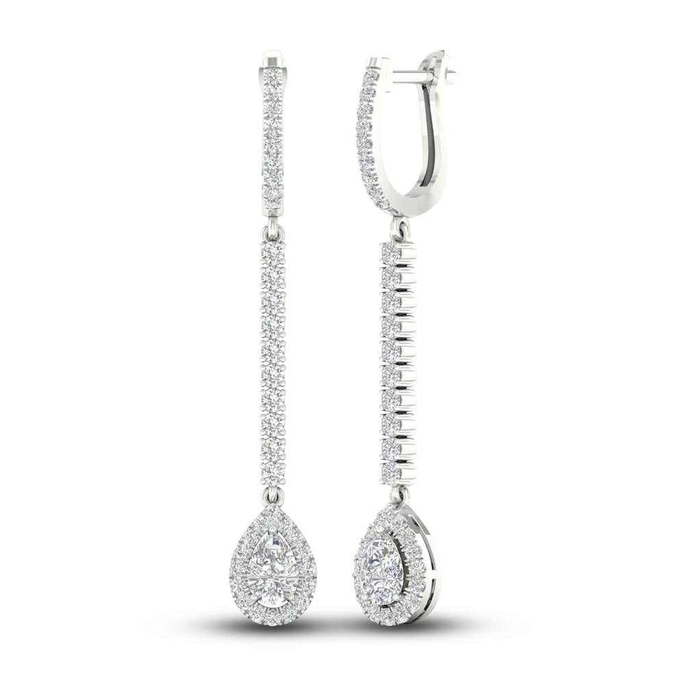 Lab-Created Diamond Dangle Earrings 1-1/2 ct tw Pear/Round 14K White Gold 2uDpDV89 Lab-Created Diamond Dangle Earrings 1-1/2 ct tw Pear/Round 14K White Gold 2uDpDV89