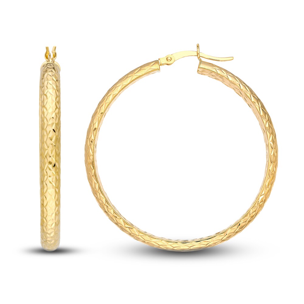 Diamond-Cut In/Out Hoop Earrings 14K Yellow Gold 40mm 389xjPgH