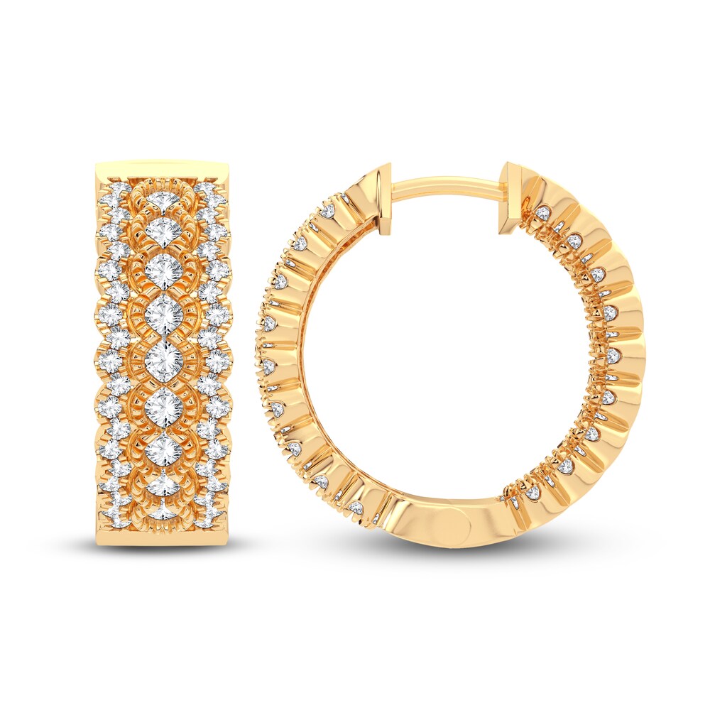 Diamond Hoop Earrings 1-1/2 ct tw Round 14K Yellow Gold 3VuGTFaj Diamond Hoop Earrings 1-1/2 ct tw Round 14K Yellow Gold 3VuGTFaj
