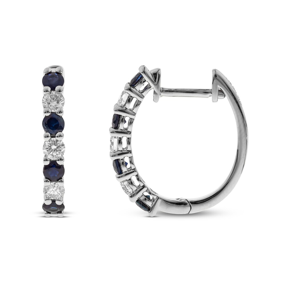 Natural Blue Sapphire Hoop Earrings 3/8 ct tw Diamonds 10K White Gold 3owkfg1T Natural Blue Sapphire Hoop Earrings 3/8 ct tw Diamonds 10K White Gold 3owkfg1T