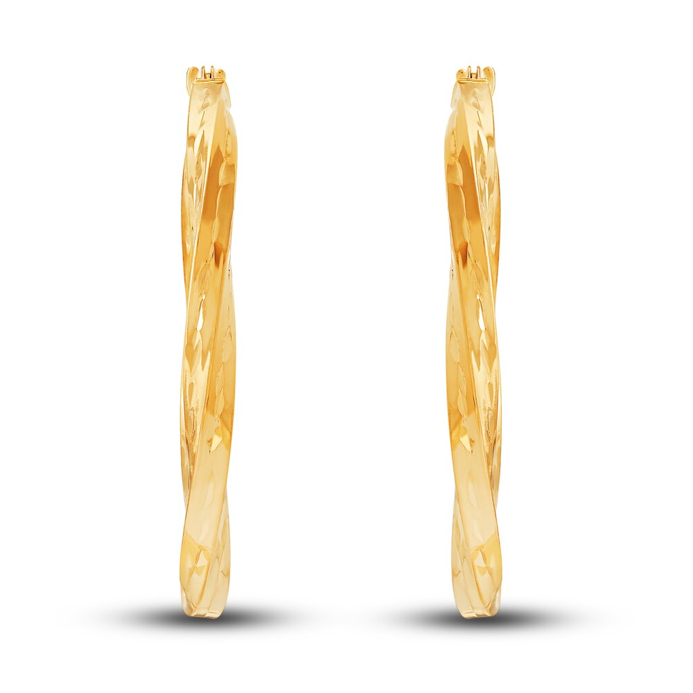 Polished Square Twist Hoop Earrings 14K Yellow Gold 42zuvwrZ Polished Square Twist Hoop Earrings 14K Yellow Gold 42zuvwrZ