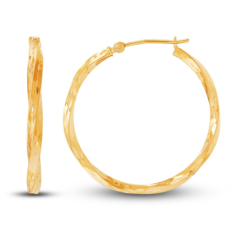 Polished Square Twist Hoop Earrings 14K Yellow Gold 42zuvwrZ Polished Square Twist Hoop Earrings 14K Yellow Gold 42zuvwrZ