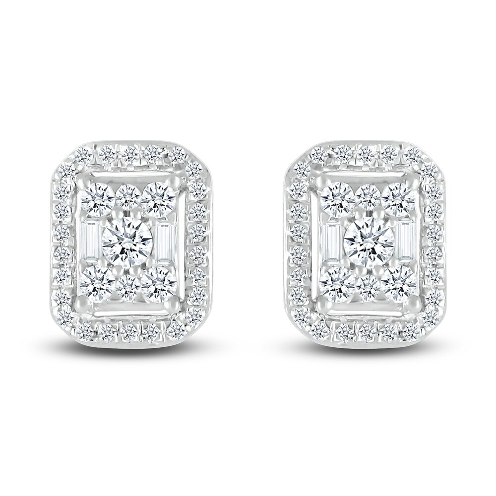 Diamond Stud Earrings 1/3 ct tw Round/Baguette 10K White Gold 4HlIDUAs Diamond Stud Earrings 1/3 ct tw Round/Baguette 10K White Gold 4HlIDUAs