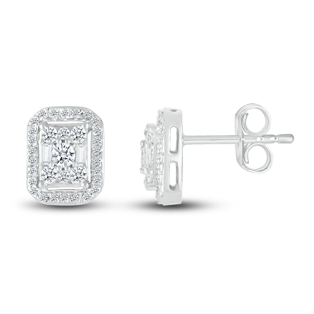 Diamond Stud Earrings 1/3 ct tw Round/Baguette 10K White Gold 4HlIDUAs Diamond Stud Earrings 1/3 ct tw Round/Baguette 10K White Gold 4HlIDUAs