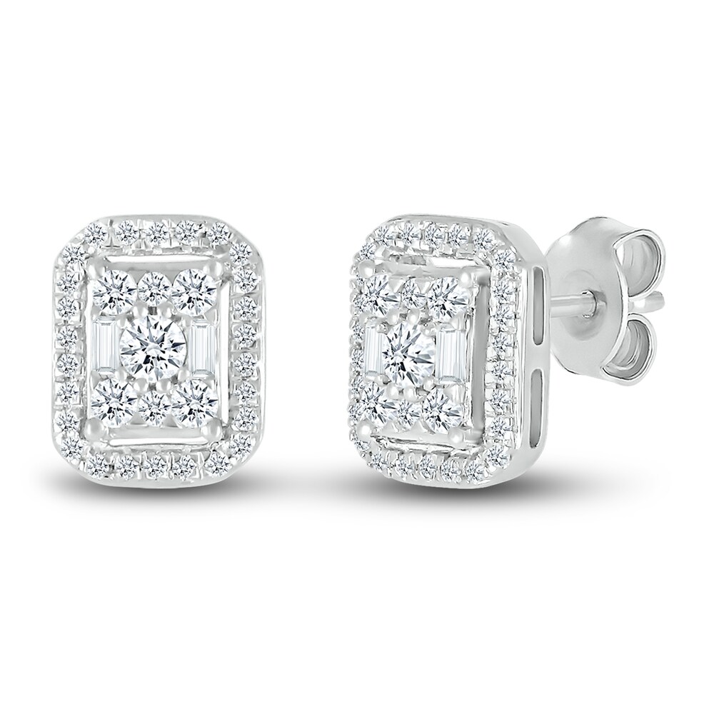 Diamond Stud Earrings 1/3 ct tw Round/Baguette 10K White Gold 4HlIDUAs Diamond Stud Earrings 1/3 ct tw Round/Baguette 10K White Gold 4HlIDUAs