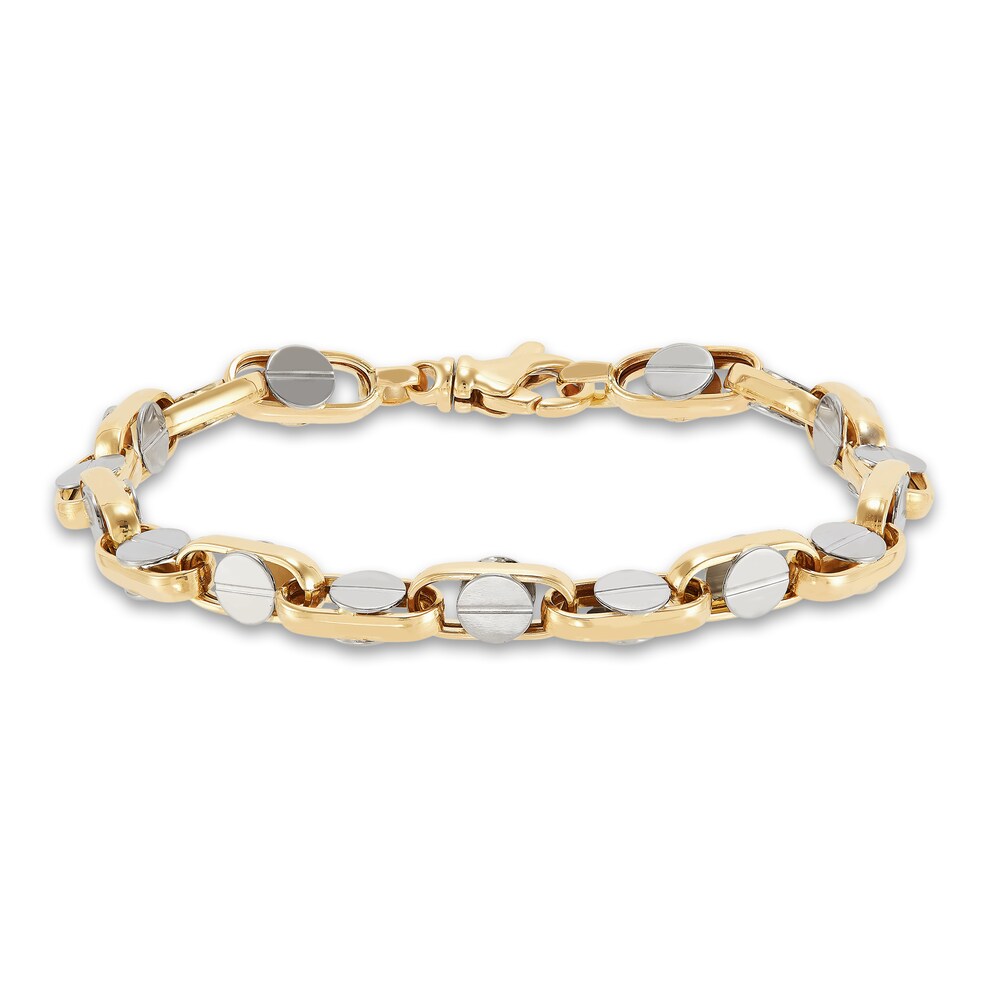 Italia D'Oro Men's Screw Link Bracelet 14K Two-Tone Gold 8.47" 4SftfvnG