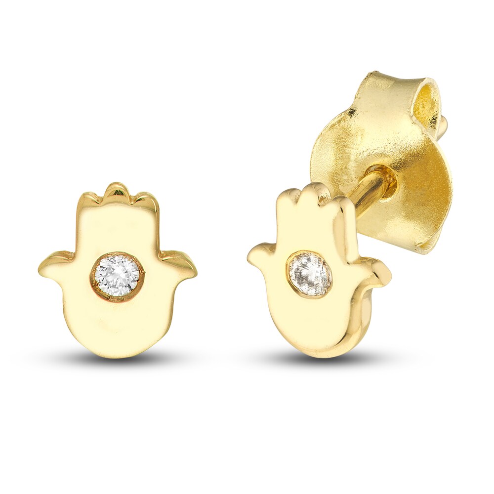 Hamsa Stud Earrings Diamond Accents 14K Yellow Gold 4U3Dwfpl Hamsa Stud Earrings Diamond Accents 14K Yellow Gold 4U3Dwfpl