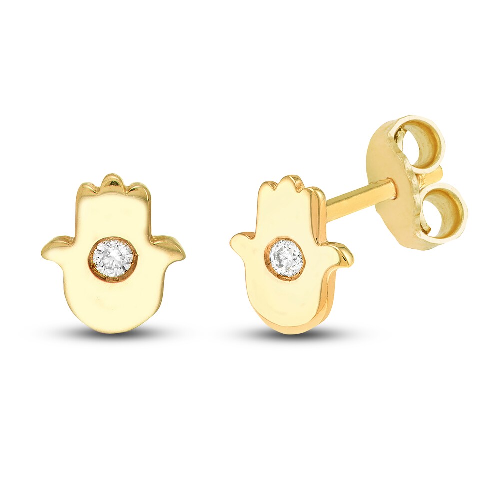 Hamsa Stud Earrings Diamond Accents 14K Yellow Gold 4U3Dwfpl Hamsa Stud Earrings Diamond Accents 14K Yellow Gold 4U3Dwfpl