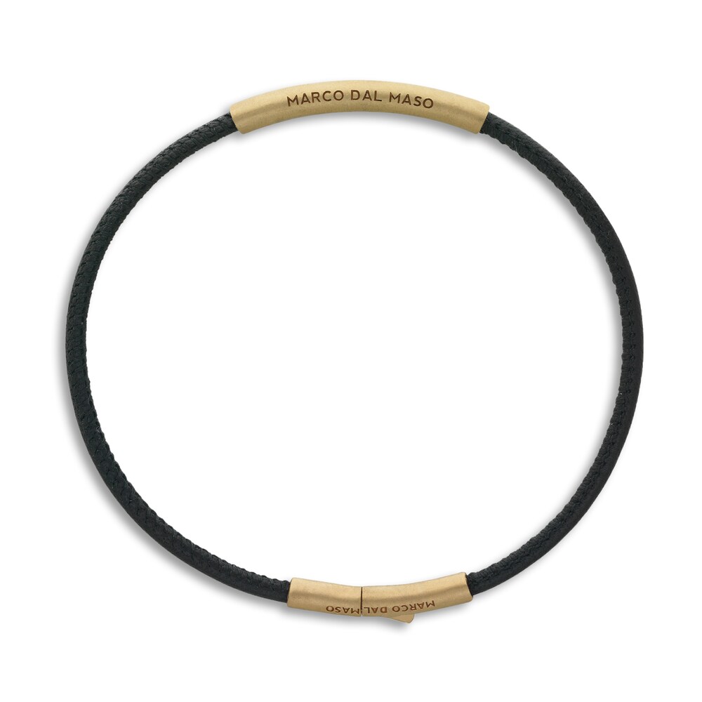 Marco Dal Maso Men\'s Thin Black Leather Bracelet Sterling Silver/18K Yellow Gold-Plated 54fznTU3 Marco Dal Maso Men\'s Thin Black Leather Bracelet Sterling Silver/18K Yellow Gold-Plated 54fznTU3