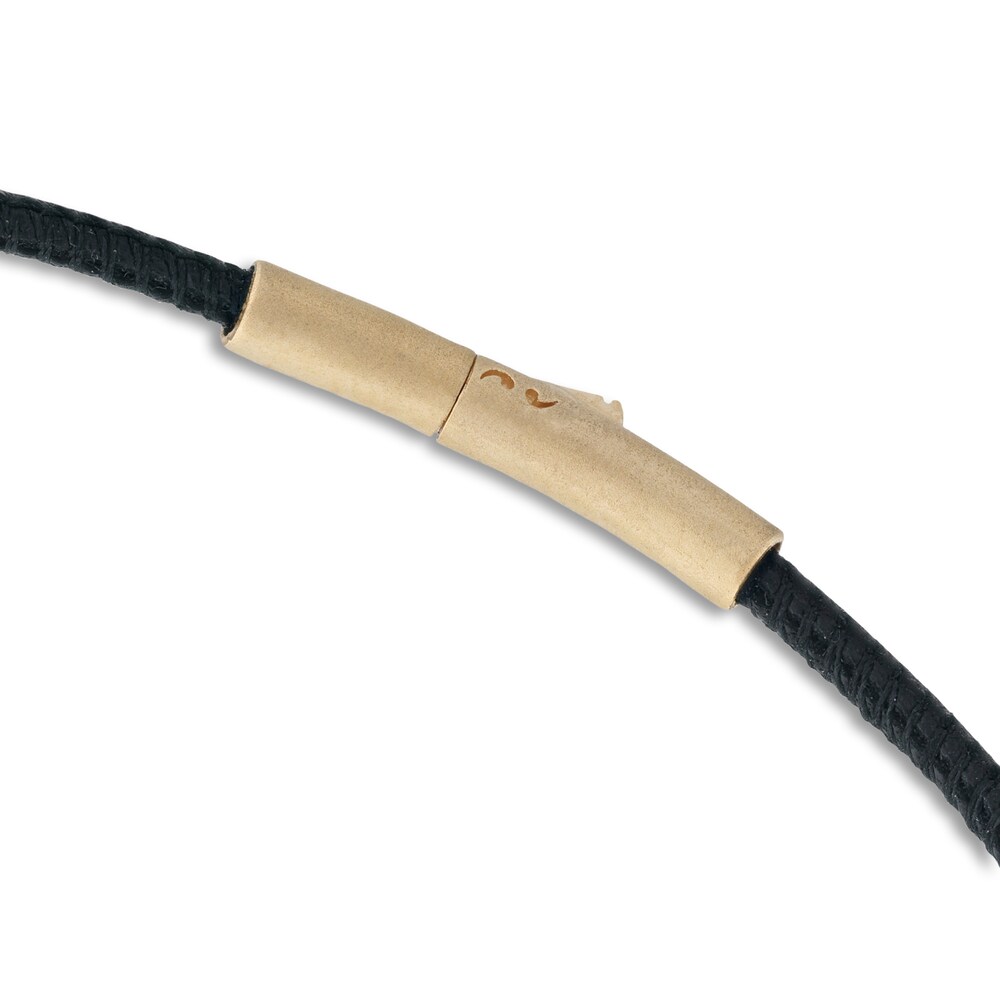 Marco Dal Maso Men\'s Thin Black Leather Bracelet Sterling Silver/18K Yellow Gold-Plated 54fznTU3 Marco Dal Maso Men\'s Thin Black Leather Bracelet Sterling Silver/18K Yellow Gold-Plated 54fznTU3