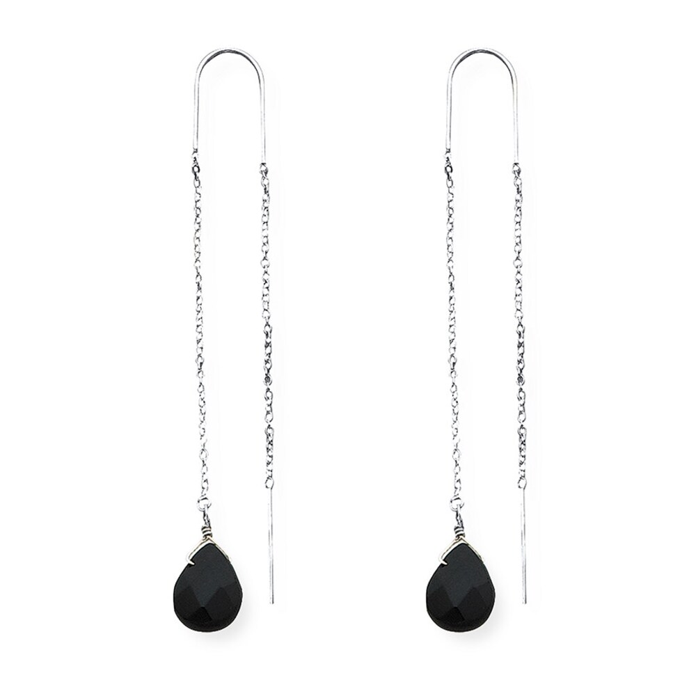 Threader Earrings Black Quartz Sterling Silver 5D50J1XU Threader Earrings Black Quartz Sterling Silver 5D50J1XU
