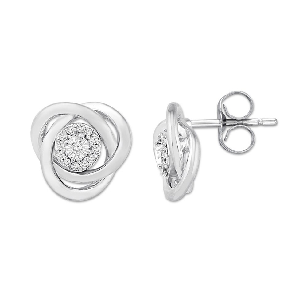 Diamond Knot Earrings 1/20 ct tw Round-cut Sterling Silver 5ESc9CMu Diamond Knot Earrings 1/20 ct tw Round-cut Sterling Silver 5ESc9CMu