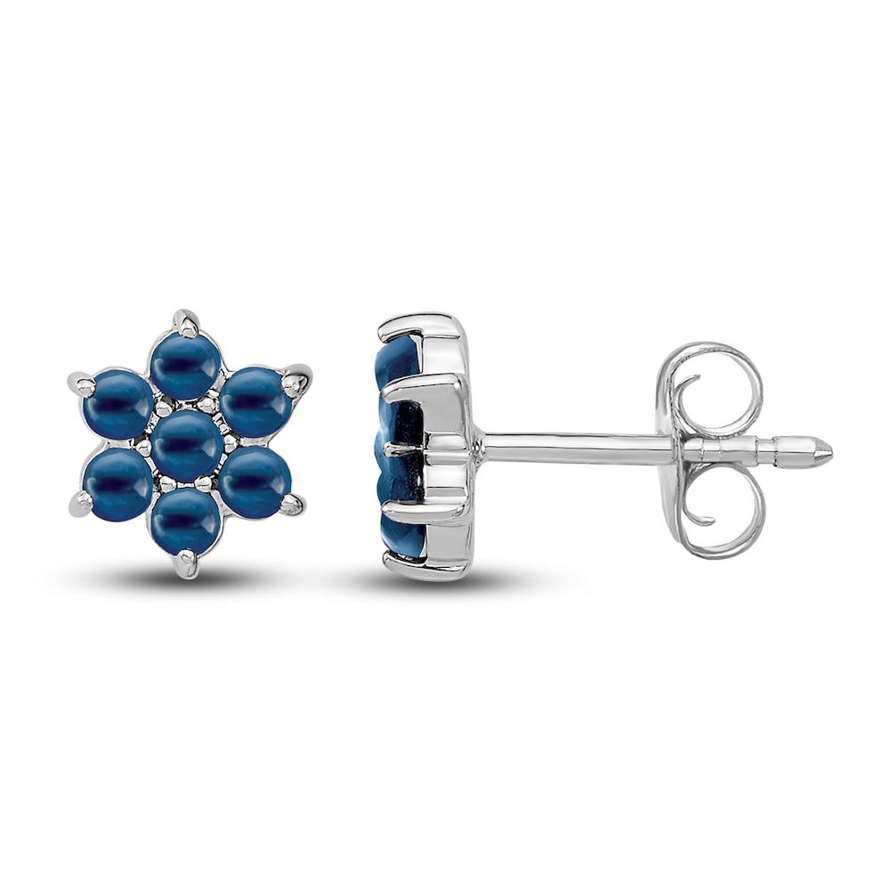 Natural Blue Sapphire Floral Stud Earrings 14K White Gold 5EkTUy4r Natural Blue Sapphire Floral Stud Earrings 14K White Gold 5EkTUy4r