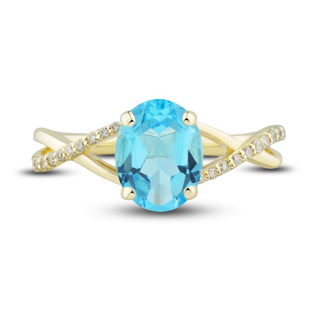 Natural Swiss Blue Topaz Ring, Earring & Necklace Set 1/5 ct tw Diamonds 10K Yellow Gold 5FpC7hyb