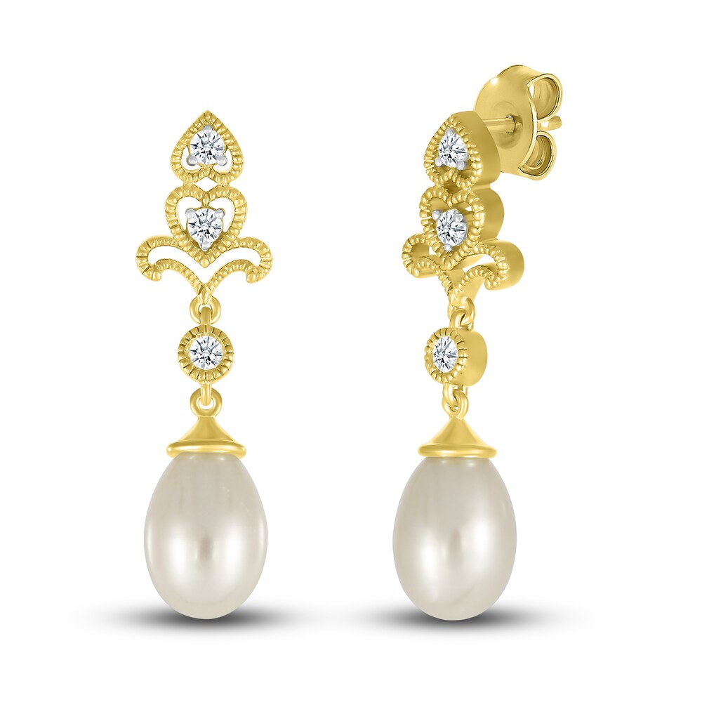 Lab-Created Sapphire & Cultured Freshwater Pearl Drop Earrings 10K Yellow Gold 5Kzz3mJs
