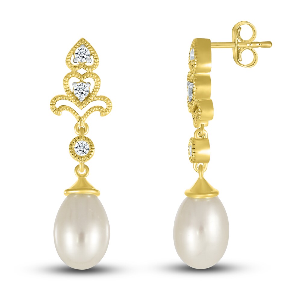Lab-Created Sapphire & Cultured Freshwater Pearl Drop Earrings 10K Yellow Gold 5Kzz3mJs