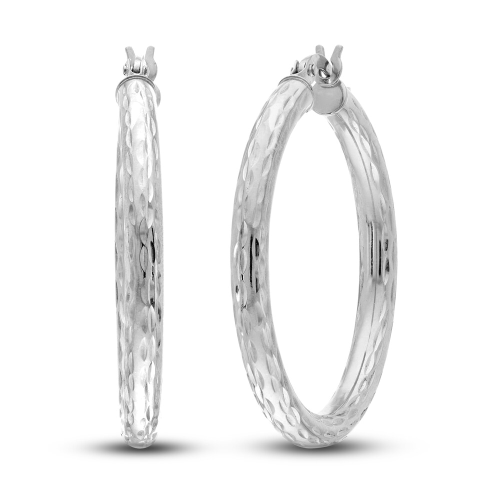 Diamond-Cut Round Hoop Earrings 14K White Gold 30mm 5YcdtN1A Diamond-Cut Round Hoop Earrings 14K White Gold 30mm 5YcdtN1A
