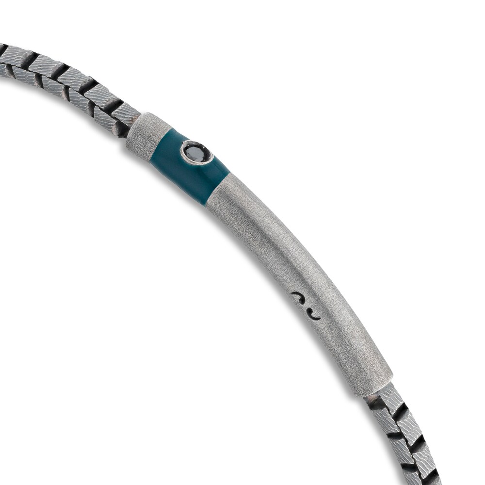 Marco Dal Maso Men\'s Black Diamond Accent Bracelet Green Enamel Sterling Silver 8\" 5a4w5zGN Marco Dal Maso Men\'s Black Diamond Accent Bracelet Green Enamel Sterling Silver 8\" 5a4w5zGN