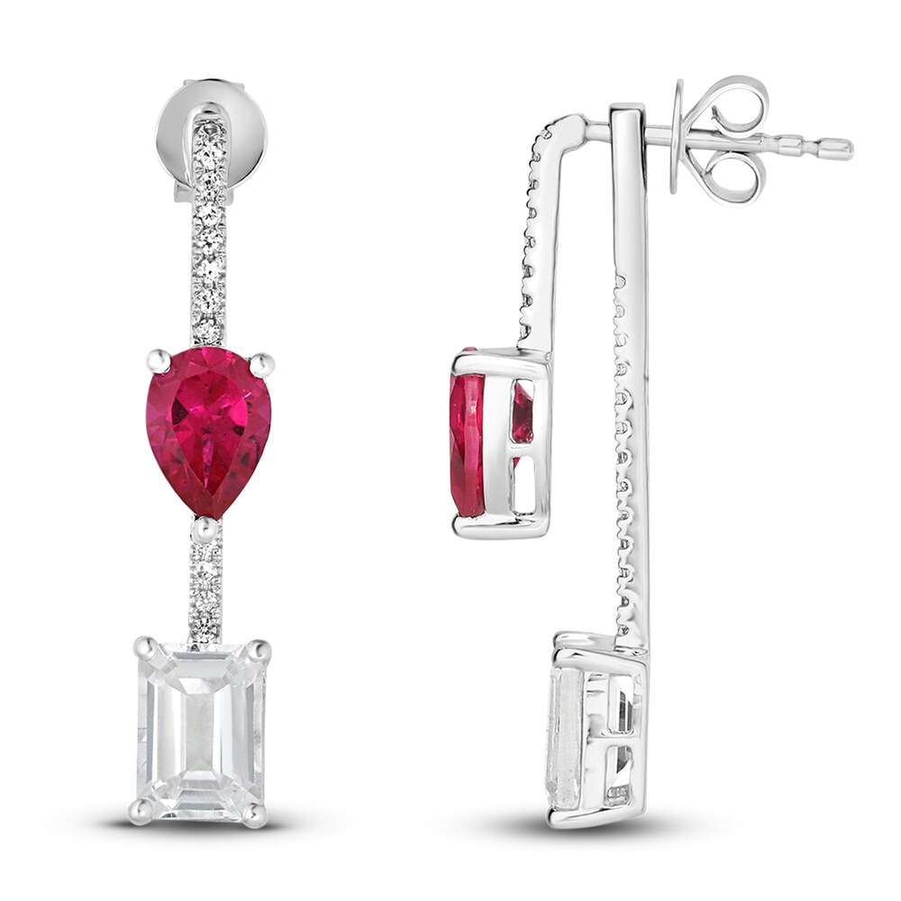 Lab-Created Ruby & Lab-Created White Sapphire Dangle Earrings 10K White Gold 5hVtqcPj Lab-Created Ruby & Lab-Created White Sapphire Dangle Earrings 10K White Gold 5hVtqcPj