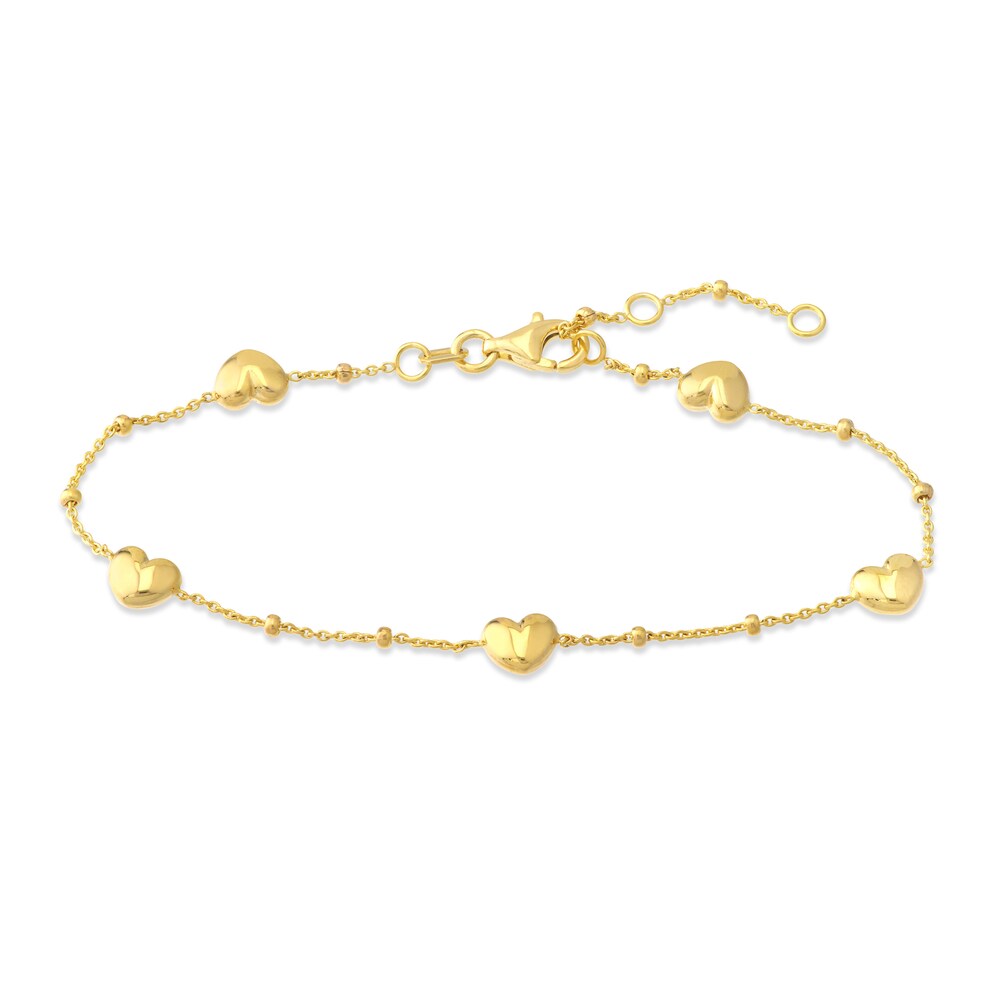 Puffy Heart Station Bracelet 14K Yellow Gold 6.8" Adj. 64SVhZO0 Puffy Heart Station Bracelet 14K Yellow Gold 6.8" Adj. 64SVhZO0