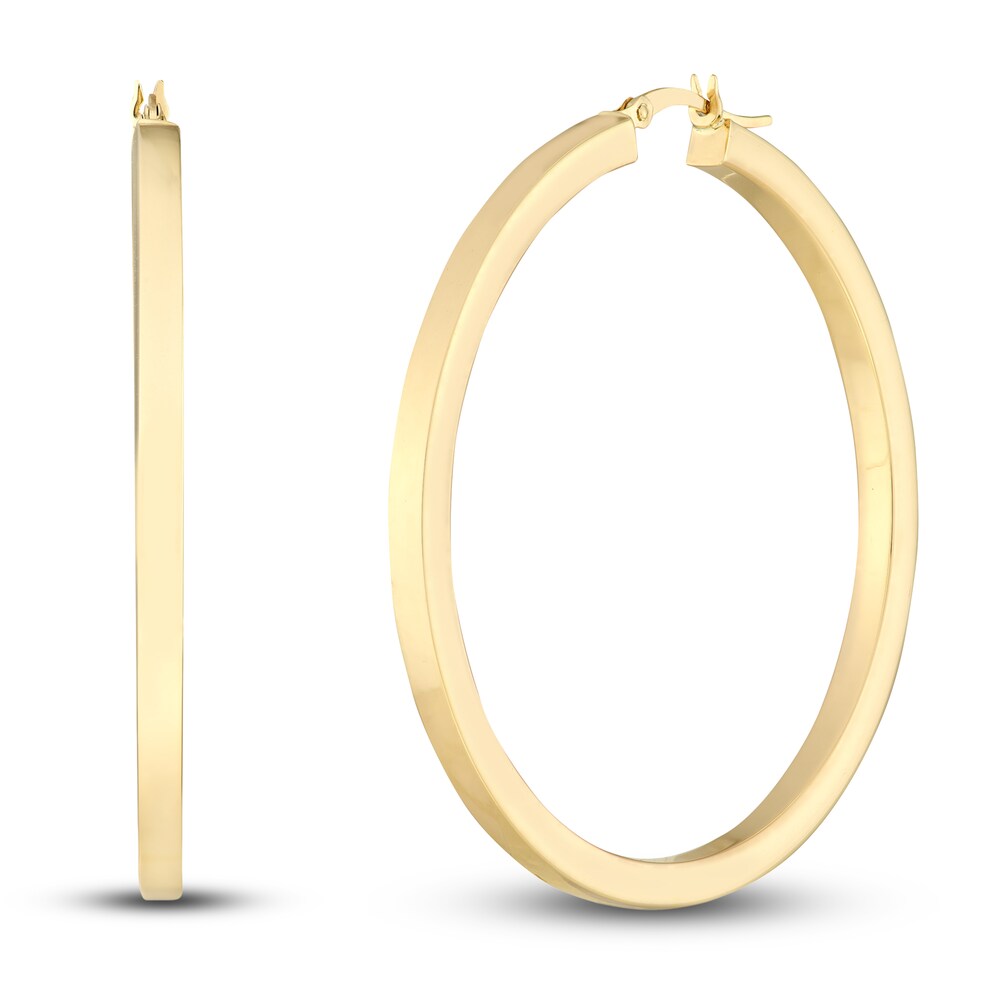 Polished Square Hoop Earrings 14K Yellow Gold 50mm 69NALV08 Polished Square Hoop Earrings 14K Yellow Gold 50mm 69NALV08