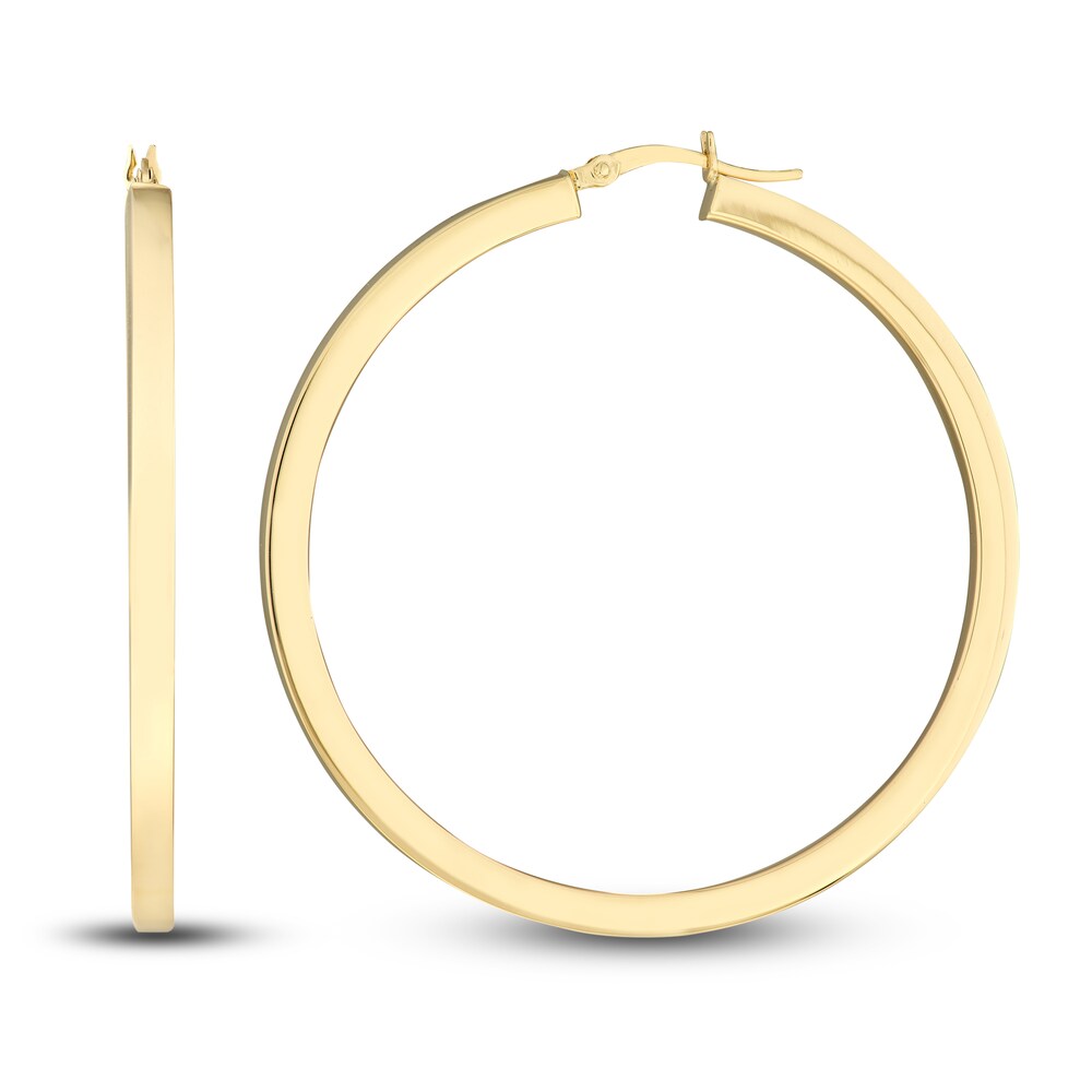 Polished Square Hoop Earrings 14K Yellow Gold 50mm 69NALV08 Polished Square Hoop Earrings 14K Yellow Gold 50mm 69NALV08