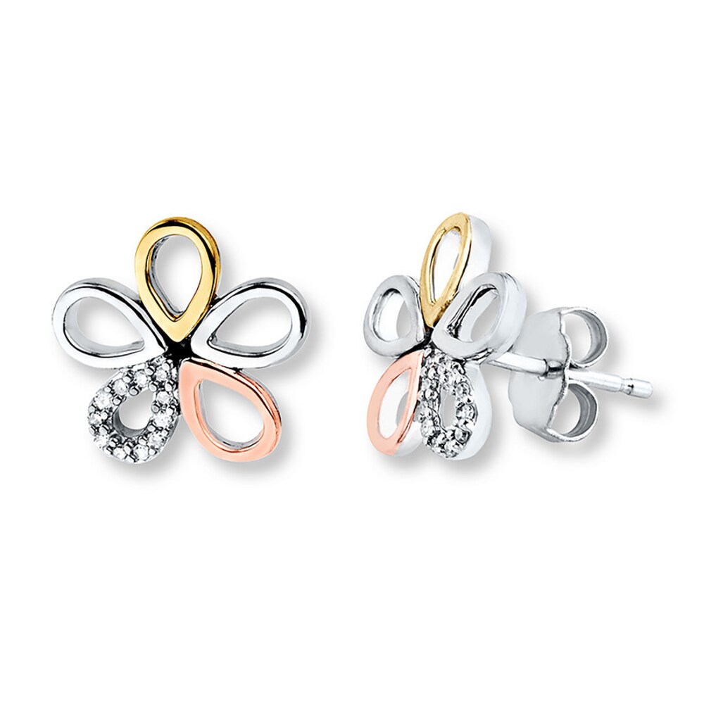 Flower Earrings 1/15 ct tw Diamonds Sterling Silver/10K Gold 6KFfjcEm Flower Earrings 1/15 ct tw Diamonds Sterling Silver/10K Gold 6KFfjcEm