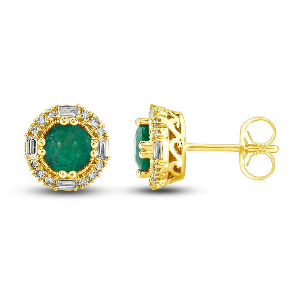 Natural Emerald Stud Earrings 1/4 ct tw Diamonds 14K Yellow Gold 6OY3LHbl Natural Emerald Stud Earrings 1/4 ct tw Diamonds 14K Yellow Gold 6OY3LHbl