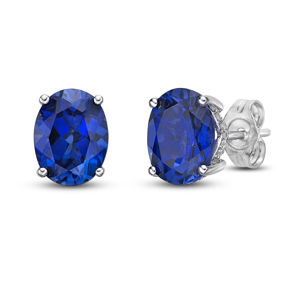 Lab-Created Ceylon Sapphire Stud Earrings 1/8 ct tw Round 10K White Gold 6P3GZM4b Lab-Created Ceylon Sapphire Stud Earrings 1/8 ct tw Round 10K White Gold 6P3GZM4b