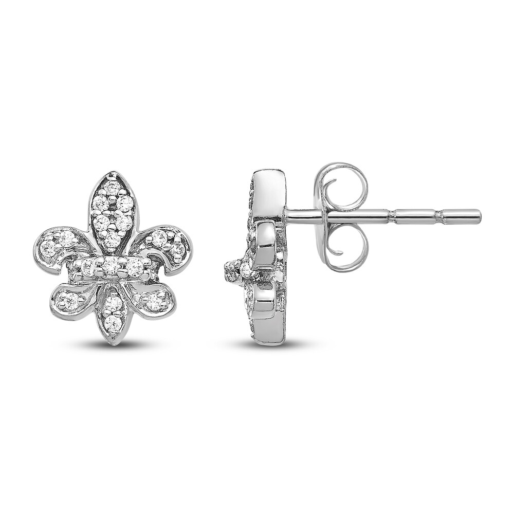 Fleur De Lys Earrings 1/20 ct tw Diamonds 14K White Gold 6URwokKS Fleur De Lys Earrings 1/20 ct tw Diamonds 14K White Gold 6URwokKS