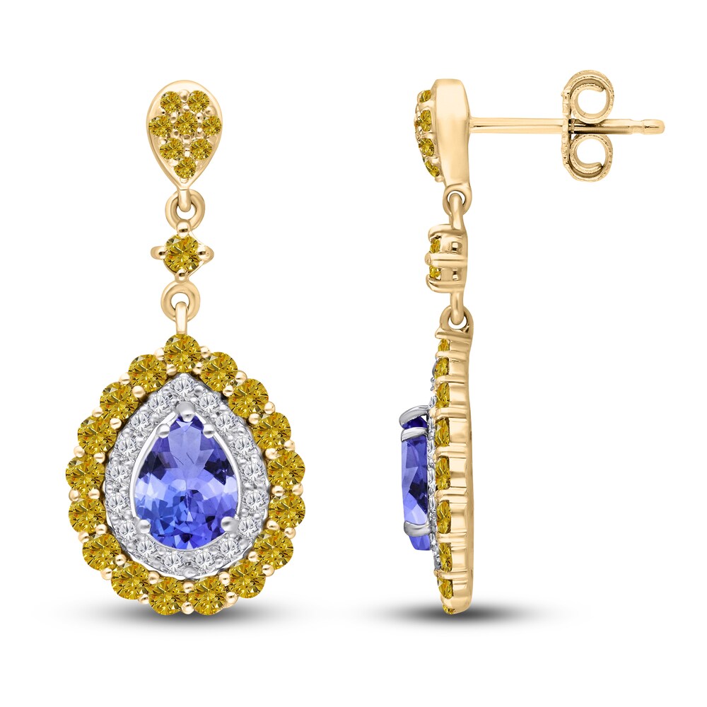 Kallati Natural Tanzanite & Natural Yellow Diamond Dangle Earrings 1-3/8 ct tw Round 14K Two-Tone Gold 6hZHgAJN Kallati Natural Tanzanite & Natural Yellow Diamond Dangle Earrings 1-3/8 ct tw Round 14K Two-Tone Gold 6hZHgAJN