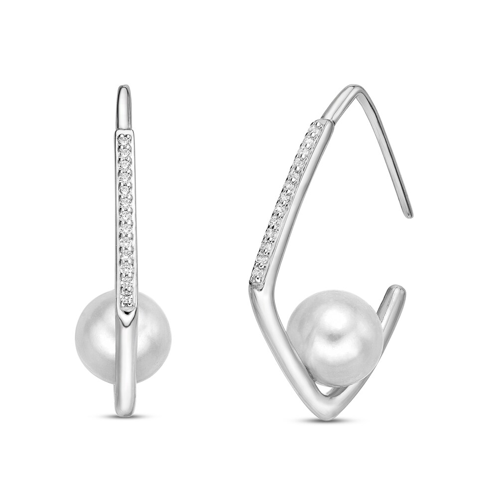 Cultured Pearl Earrings 1/10 ct tw Diamonds 10K White Gold 6iveQJ3t Cultured Pearl Earrings 1/10 ct tw Diamonds 10K White Gold 6iveQJ3t