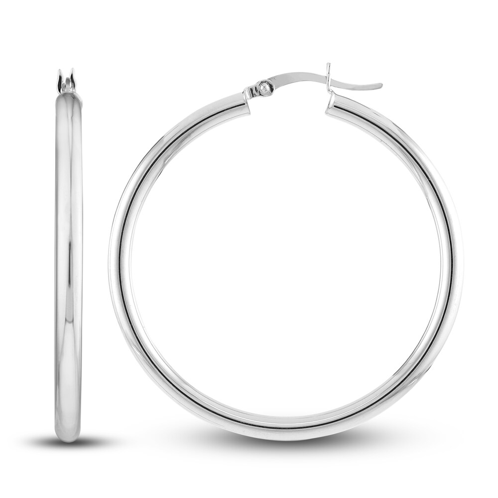 Polished Hoop Earrings 14K White Gold 40mm 6kY3sCo5 Polished Hoop Earrings 14K White Gold 40mm 6kY3sCo5