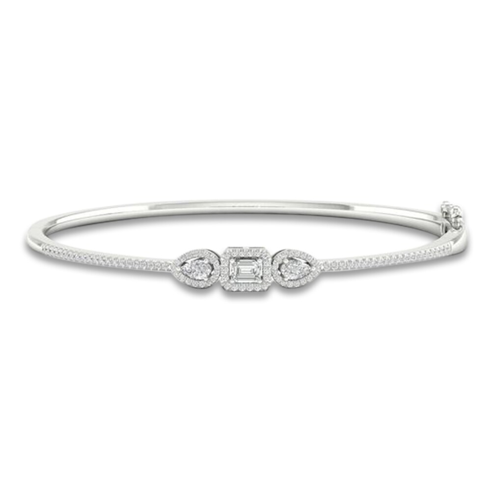 Diamond Bangle Bracelet 1 ct tw Emerald/Pear/Round 14K White Gold 70YOs2Kf Diamond Bangle Bracelet 1 ct tw Emerald/Pear/Round 14K White Gold 70YOs2Kf
