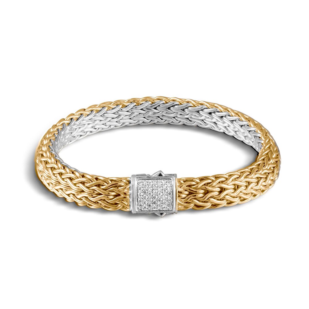 John Hardy Classic Chain 7.5MM Reversible Bracelet, Silver, 18K, Dia, Large 7KGGl68g John Hardy Classic Chain 7.5MM Reversible Bracelet, Silver, 18K, Dia, Large 7KGGl68g