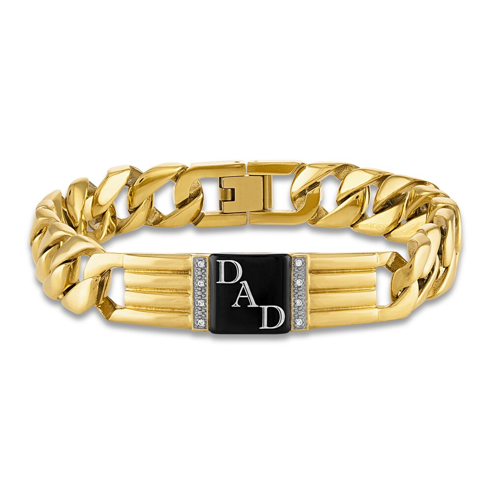 Men's Natural Onyx Dad Bracelet 1/20 ct tw Diamonds Ion-Plated Stainless Steel 8.5" 7MSZvBsd Men's Natural Onyx Dad Bracelet 1/20 ct tw Diamonds Ion-Plated Stainless Steel 8.5" 7MSZvBsd