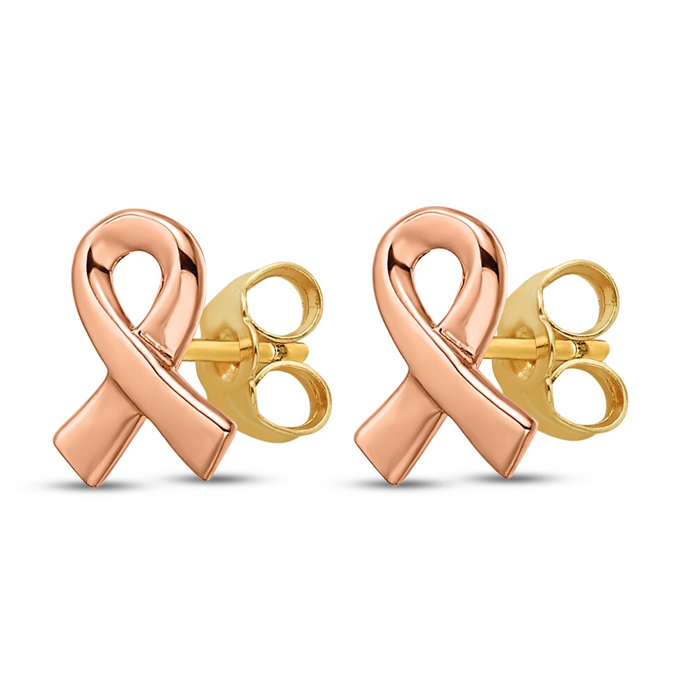 Rose-Tone Awareness Ribbon Stud Earrings 14K Two-Tone Gold 7XDUzPTU