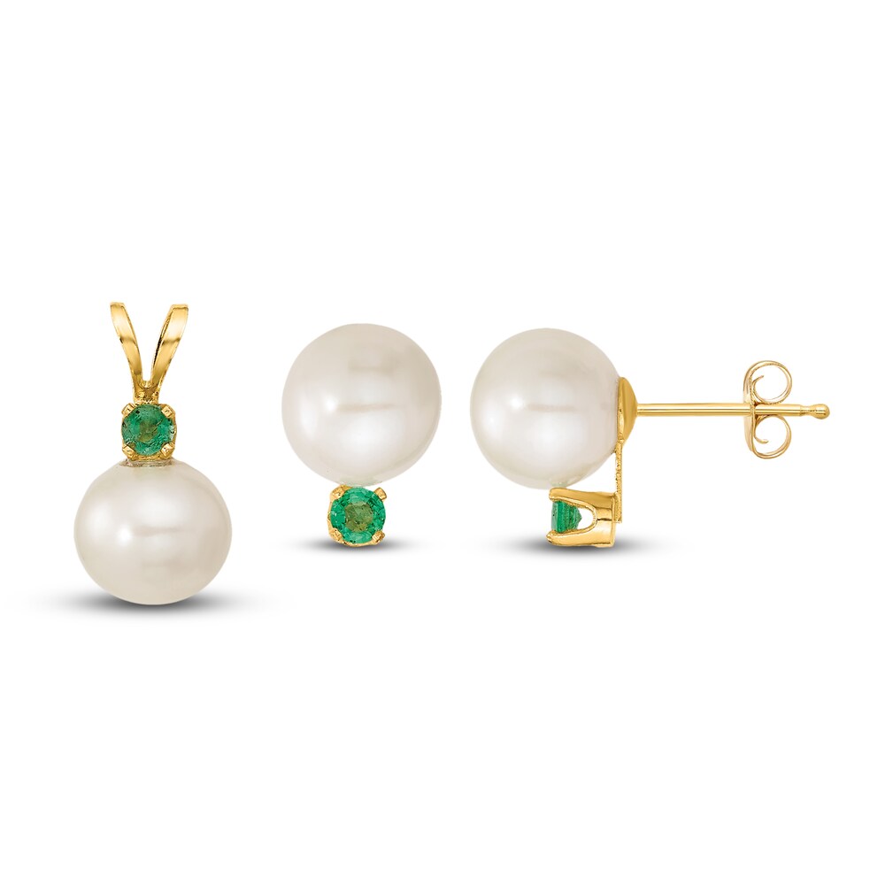 Cultured Freshwater Pearl & Natural Emerald Pendant/Earrings Set 14K Yellow Gold 7XRvhBJg Cultured Freshwater Pearl & Natural Emerald Pendant/Earrings Set 14K Yellow Gold 7XRvhBJg